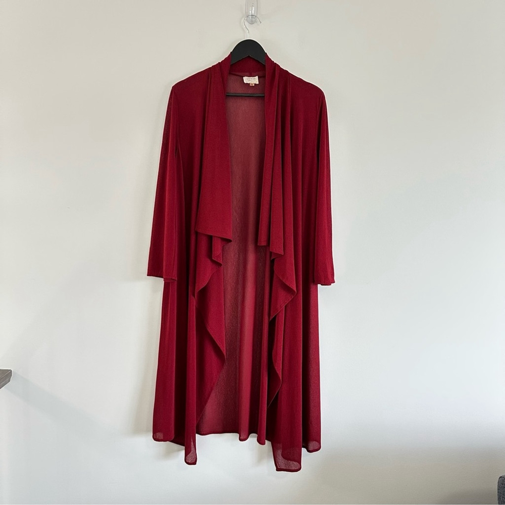 ZONDA NELLIS Vintage Open Front Duster Kimono Red XS Semi Sheer Art To Wear - Picture 3 of 16